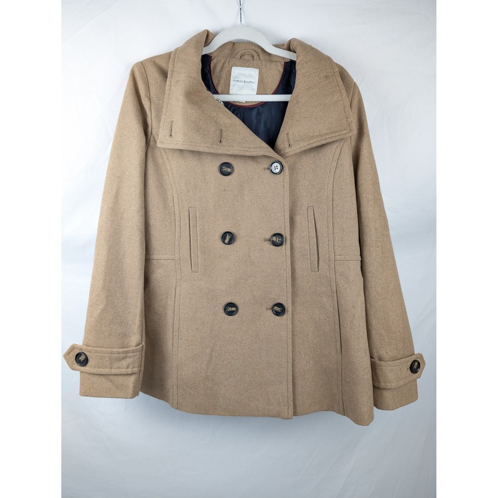 Thread Supply Camel Double Breasted Wool Peacoat … - image 2